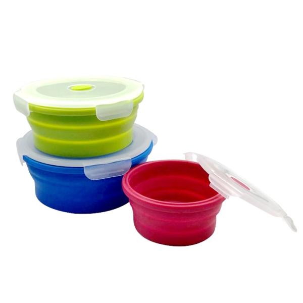 Quality Wholesale 4 Sets Microwavable Food Storage Containers Safe leakproof Silicone Foldable Round Lunch Box for sale