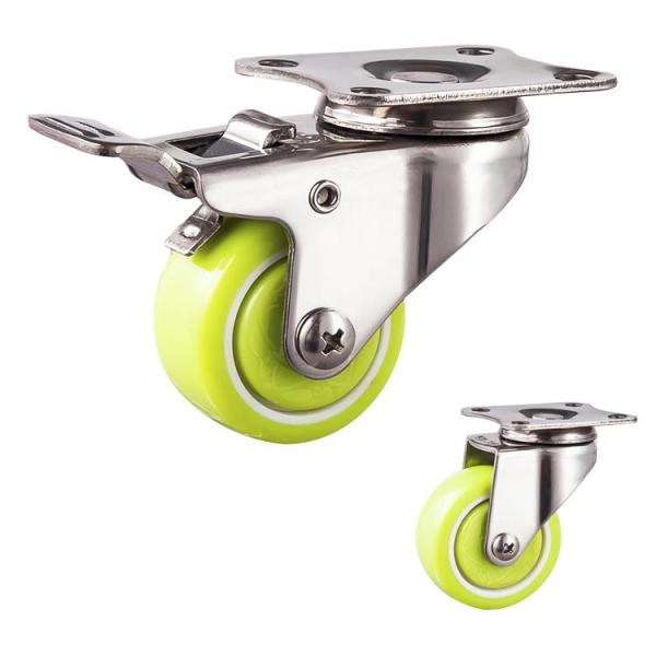 Quality Waterproof 2 Inch Green PU Stainless Steel Casters With Lock for sale
