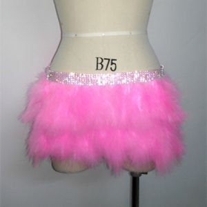 Double Layer Skirt / Fabulous Feather Mini Skirt With Rhinestones Waist Band