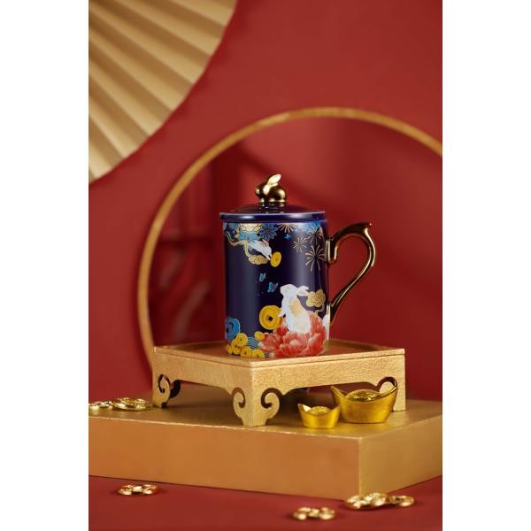 Ready To Ship In Stock Custom 3d Ceramic Mug 3d Blue Mug With Gold Handle Home Tea Holiday Gift