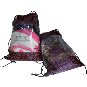 Buy cheap 100% polyester full printing transparent see through window string drawing bag from wholesalers