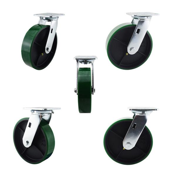 Quality Vintage Industrial Casters 540kg Capacity Green PU 8 Inch Trolley Swivel Casters Wheels for sale