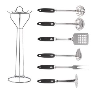 Buy cheap Europe style New pattern kitchenware set with stand black color handle cooking tools patato masher from wholesalers