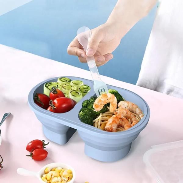 2 Compartments Collapsible Lunch Containers With Lid Lunchbox With Utensils