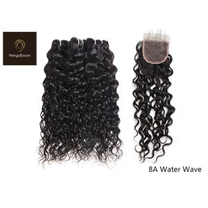 China 100g 8A 10 12 14 Inch Bundles Water Wave Hair Bundles With Closure on sale