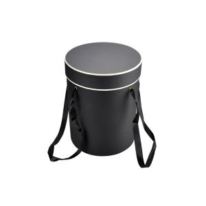 Cylindrical Black Hat Box Bouquet Customized With Lid And Handle