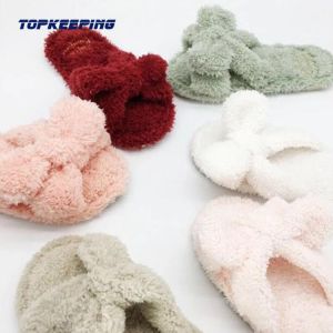 Anti Slip EVA Sole Womens Fuzzy Slipper With Grid Bottom