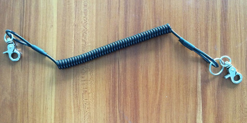 Quality Thumb hooks on two ends plastic black coil key holder chain good safety coil tether for sale