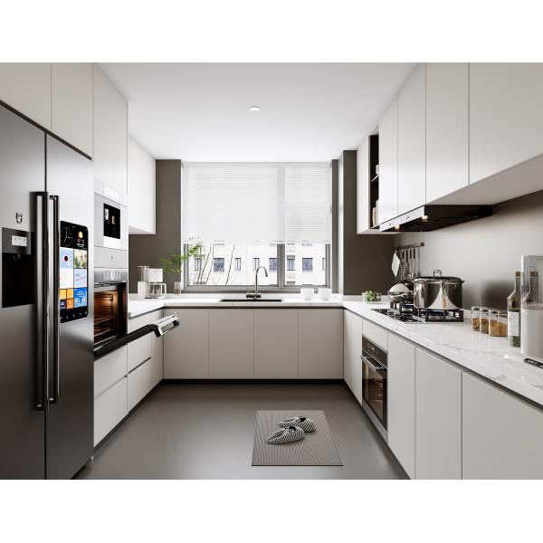 Quality Modern Wood Grain Stone Surface Melamine Customized MDF Kitchen Cabinetry for sale