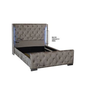 Buy cheap Upholstered Crushed Velvet Double Bed Fabric Platform Bed With LED High Headboard EN1725 from wholesalers