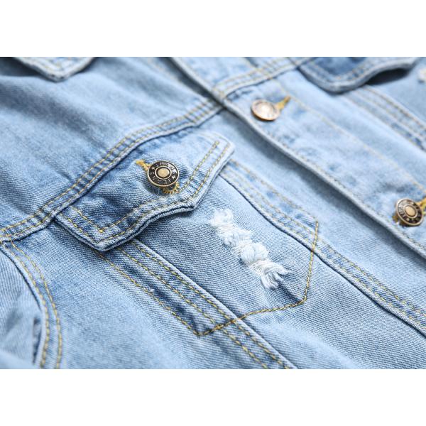 Fashion Designer Casual Polyester Cotton Utility Lapel Button Slim Fit Mens Outdoor Streetwear Hole Denim Jacket