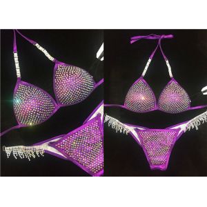 Buy cheap Purple Crystal NPC Bikini Competition Suits Spandex Fabric Beautifully Reflect Light from wholesalers