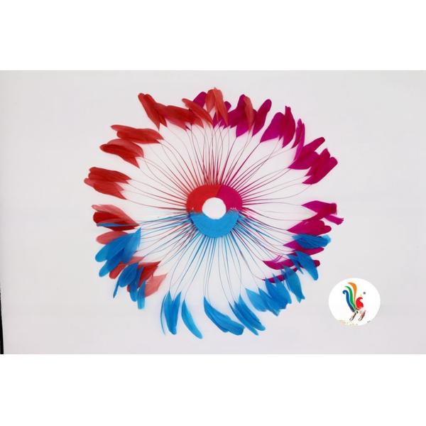 Dyed Pattern Party Decoration Stripped Coque Feather Flower Fan With Wire Accessory