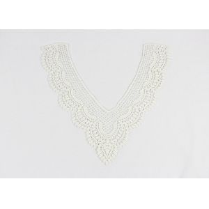 White V Neck Cotton Embroidered Neckline Applique With Dot Edging For Evening