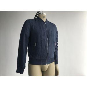 Buy cheap Navy Linen Jacket Short Trench Coat Men With Rib Collar And Gunmetal Zip from wholesalers