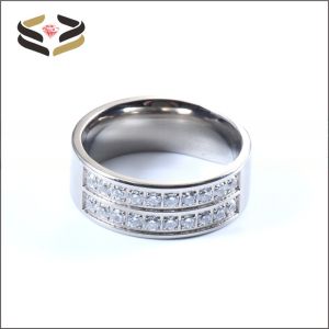 Buy cheap Men Wedding Silver Titanium Rings 8mm With Cubic Zircon Inlay from wholesalers
