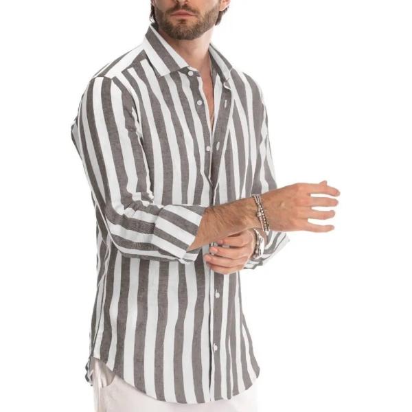 Quality                  High Quality Slim Striped Shirt Long Sleeve Large Size Color Plus Size Summer Cotton Linen Men&prime;s Shirt              for sale