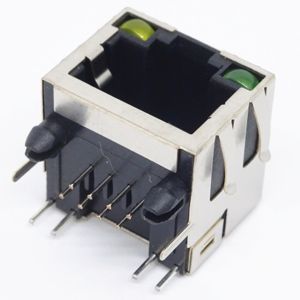 Buy cheap pcb connector 8P8C rj 45 connector with led modular jack right angel through hole dip type with shielded emi finger from wholesalers