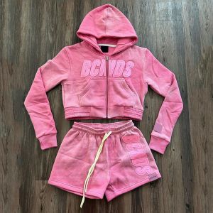 Buy cheap Women Distressed Two Piece Hoodie Set Cotton Tracksuits Embroidery Patch Sweatsuits Sun Faded Cropped Hoodie and Shorts Set from wholesalers