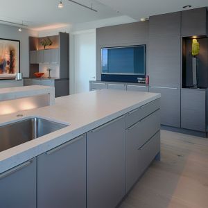 Buy cheap PVC Board Custom Kitchen Cabinet Modern Matte Grey from wholesalers