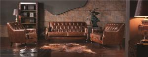 Buy cheap Retro Top Grain Soft Leather Sofa , Brown Leather Couch Set With Back Buttons product