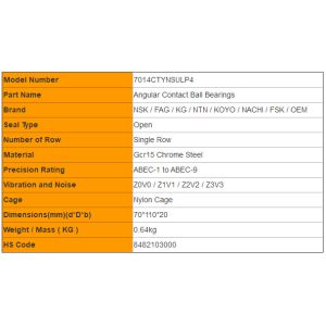 Buy cheap Angular Contact Ball Bearings NSK 7014CTYNSULP4 Machine Tool Spindle Bearings from wholesalers