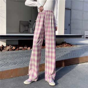 Buy cheap Plaid Loose Straight Leg Womens High Waisted Casual Pants from wholesalers