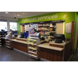 Buy cheap Factory customization check out counter with shelves from wholesalers