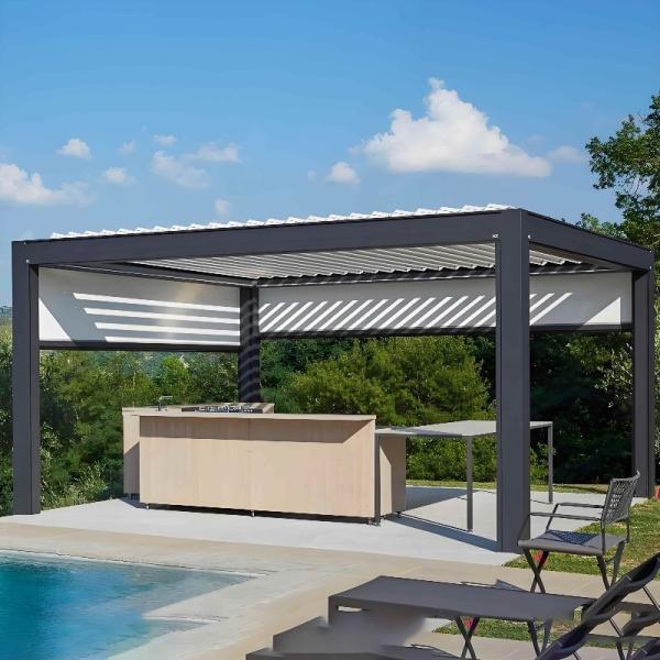 Quality Adjustable Roof + Waterproof Curtains | Metal Pergola with Retractable Roof for sale
