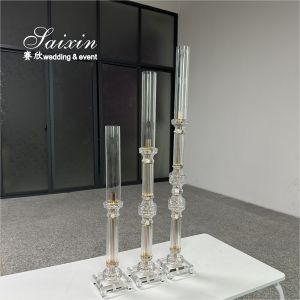 Buy cheap Factory Wholesale 3 Pcs Tall Set Crystal With Gold Metal Candlestick For Wedding Able Decor from wholesalers