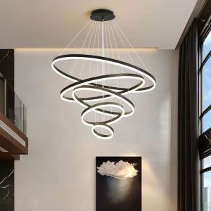 Buy cheap Modern LED Pendant Lamp Dining Room Round Pendant Light 4 Rings Adjustable Anodizing Chandelier Hanging Lamp from wholesalers