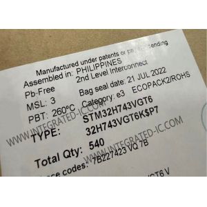 Buy cheap Single Core 32 Bit MCU STM32H743VGT6 Arm Cortex M7 MCU Flash 1MB RAM from wholesalers