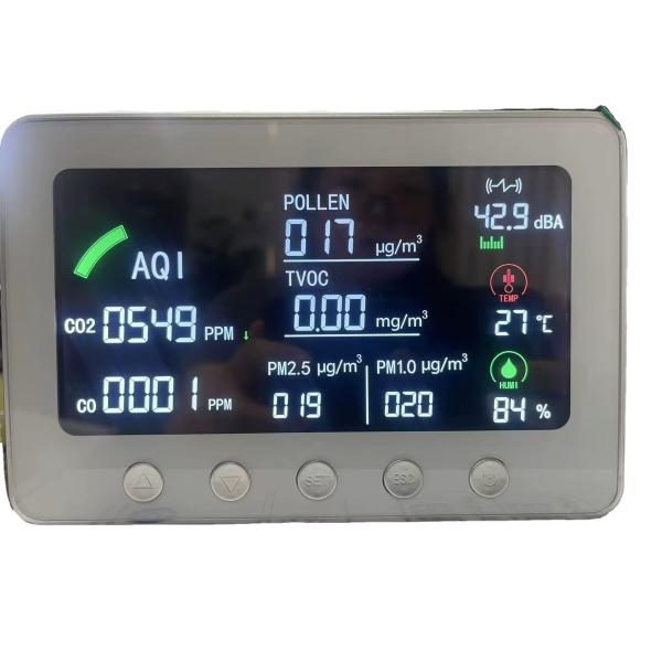 China Smart WiFi Air Quality Monitor with AQI Display - CO2/CO/PM2.5/PM1.0/TVOC/Pollen/Temp/Humidity/Noise Detector for Home Office | Tuya Compatible on sale China Smart WiFi Air Quality Monitor with AQI Display - CO2/CO/PM2.5/PM1.0/TVOC/Pollen/Temp/Humidity/Noise Detector for Home Office | Tuya Compatible on sale