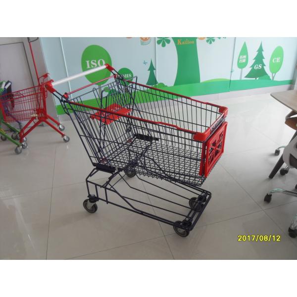 Quality 150L Wire Mesh Supermarket Trolley Carts With Red Baby Seat And Plastic Parts for sale