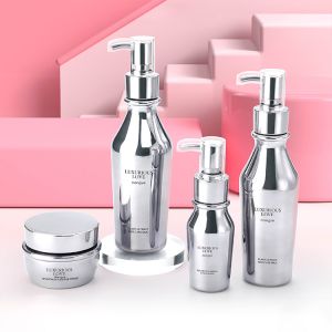 Buy cheap 50g/50ml/120ml Glass cylinder Smooth silver/black bottle with silver/white pump/lid For Empty Cosmetic Packing Combo from wholesalers