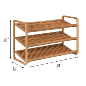 Rectangle Multifunctional Household Bamboo Shoe Shelf With Handles Customized