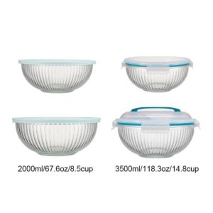 3500ml Striped High Borosilicate Glass Mixing Bowl with PP Lid
