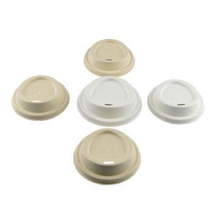 100% Biodegradable Sugarcane Pulp Molded Sip Lid , Triangle Design 80mm