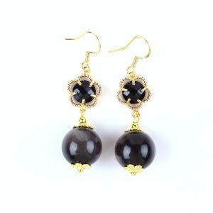 Buy cheap Handmade Crystal Stone Earrings Silver Sheen Obsidian Gemstone Beaded Pendant product