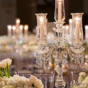 Buy cheap 5 Arms tabletop crystal candelabra Small Candelabra Centerpieces from wholesalers
