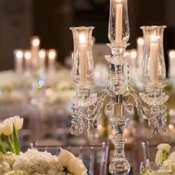 Buy cheap 5 Arms tabletop crystal candelabra Small Candelabra Centerpieces from wholesalers