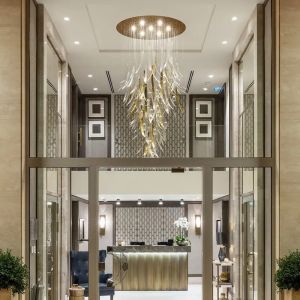 Buy cheap Custom Villa Project Lighting Design Modern Gold Art Glass Ceiling Unique Tulip Glass Flower Shaped Personalized Hallway Chandelier from wholesalers
