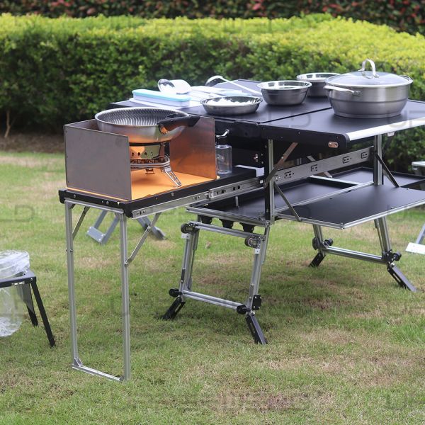 Quality Modern Design Camping Kitchen Table with Storage Cupboard White Paper Box Package Method for sale