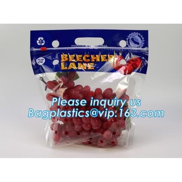 Quality Resealable Vent Hole Plastic Bag For Fruit With Slider, OEM Printed Logo food grade Slider Storage Bags, Custom grape/fr for sale