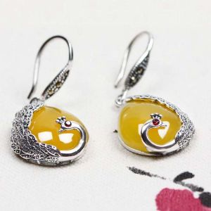 Buy cheap Thai Sterling Silver Yellow Chalcedony Drop Retro Earrings (E170619YELLOW) from wholesalers