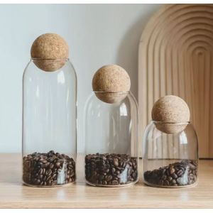 High Borosilicate Glass Storage Jar with Cork Lid in 550ml 750ml 1200ml Sizes