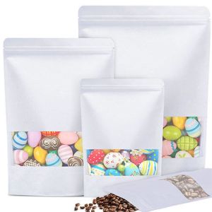 Kraft Paper Bag with Resealable Lock Seal Zipper and Stand Up Design Transparent