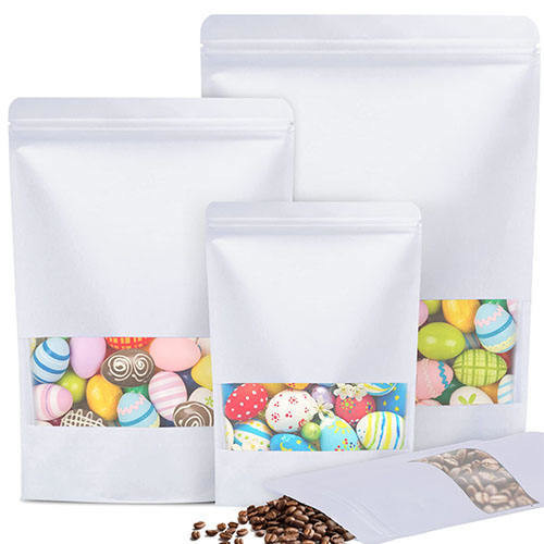 Kraft Paper Bag with Resealable Lock Seal Zipper and Stand Up Design Transparent