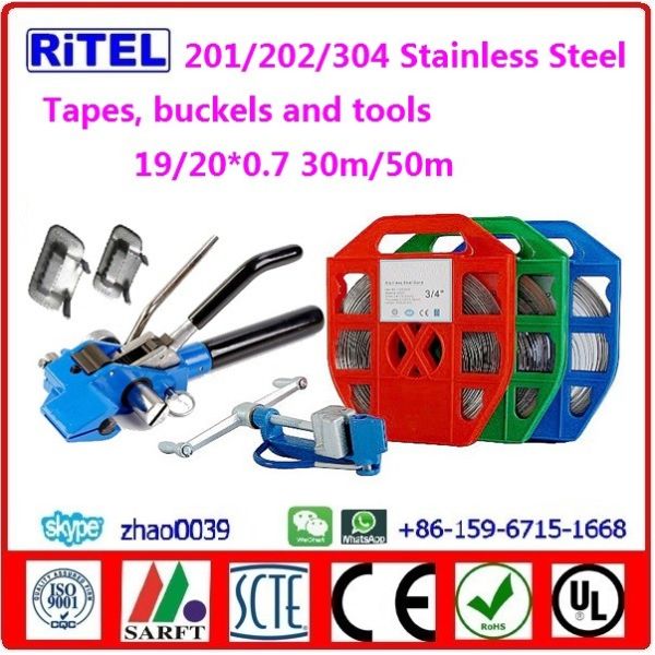 201/202/304 high strength stainless steel tape/band, buckels and tools for fiber