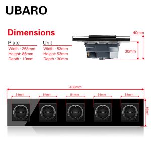 Electrical White Wall Sockets UL94V0 16Amp Wall Multi Plug Tempered Glass Panel